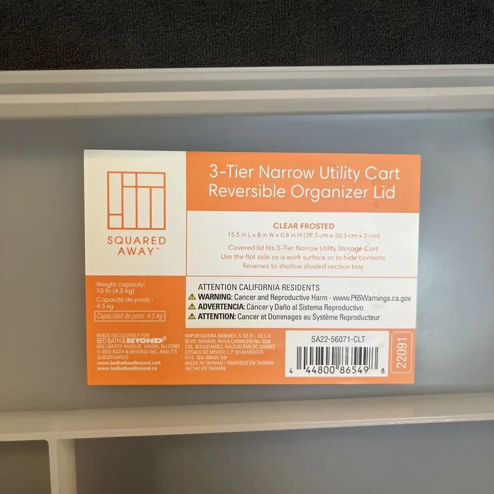 Narrow Utility cart  reversible organizer lid